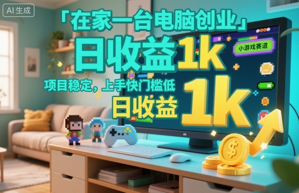 在家一台电脑创业，小游戏赛道，项目稳定，上手快门槛低，日收益1k+【揭秘】-丰收创业