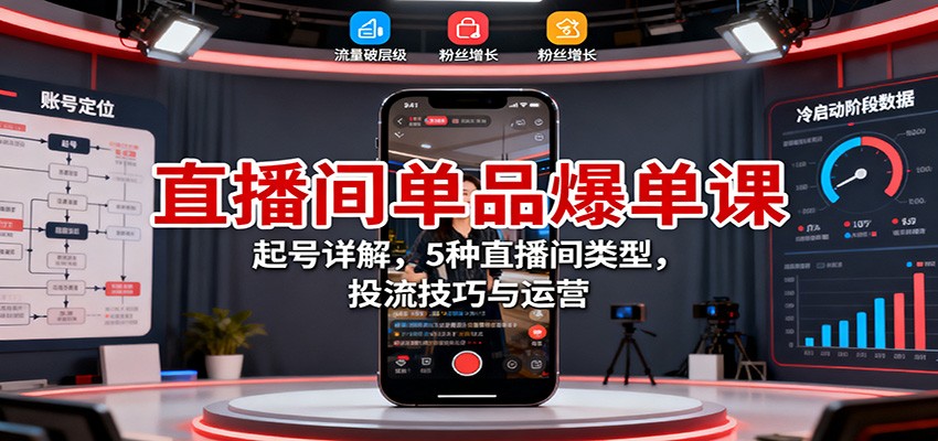 直播间单品爆单课：起号详解，5种直播间类型，投流技巧与运营-丰收创业