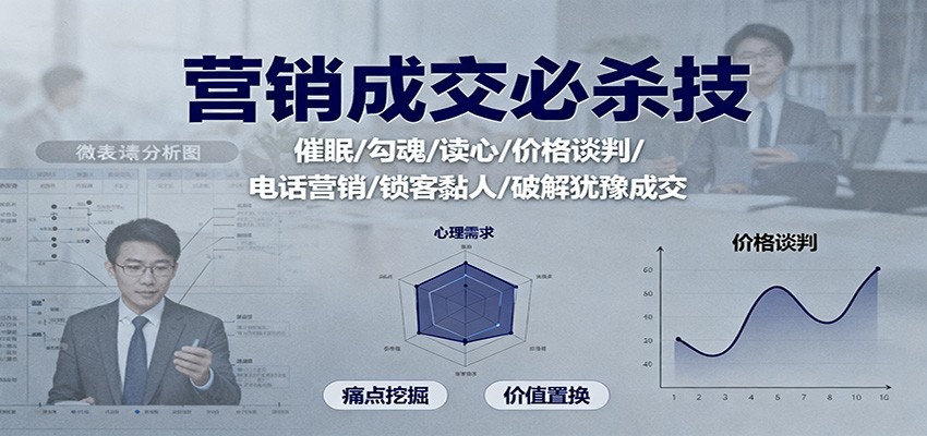 营销成交必杀技:催眠/勾魂/读心/价格谈判/电话营销/锁客黏人/破解犹豫成交-丰收创业