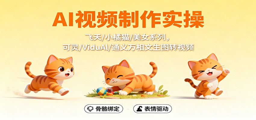 AI视频制作实操，飞天/小橘猫/美女系列，可灵/ViduAl/通义万相文生图转视频-丰收创业