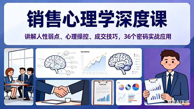 销售心理学深度课,讲解人性弱点、心理操控、成交技巧,36个密码实战应用-丰收创业