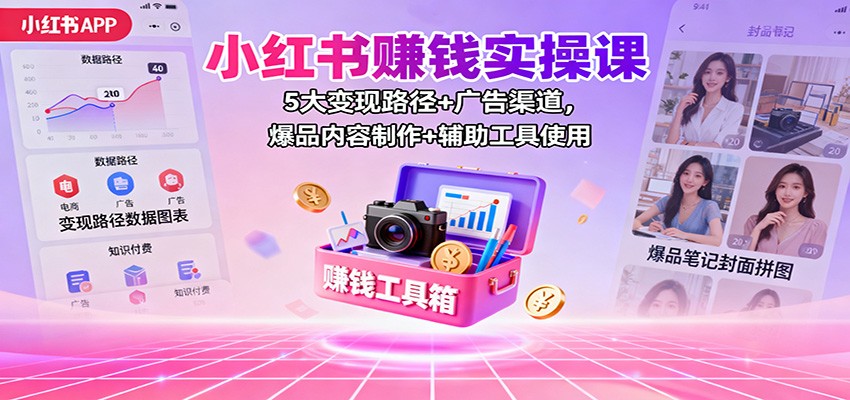 小红书赚钱实操课:5大变现路径+广告渠道,爆品内容制作+辅助工具使用-丰收创业