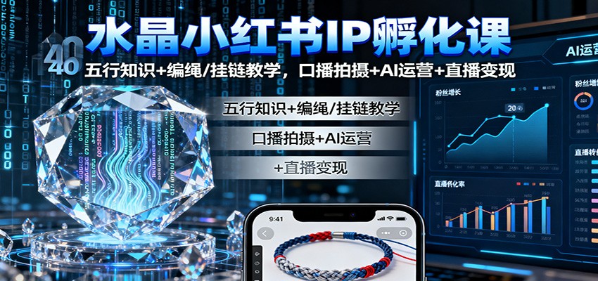水晶小红书IP孵化课:五行知识+编绳/挂链教学,口播拍摄+AI运营+直播变现-丰收创业