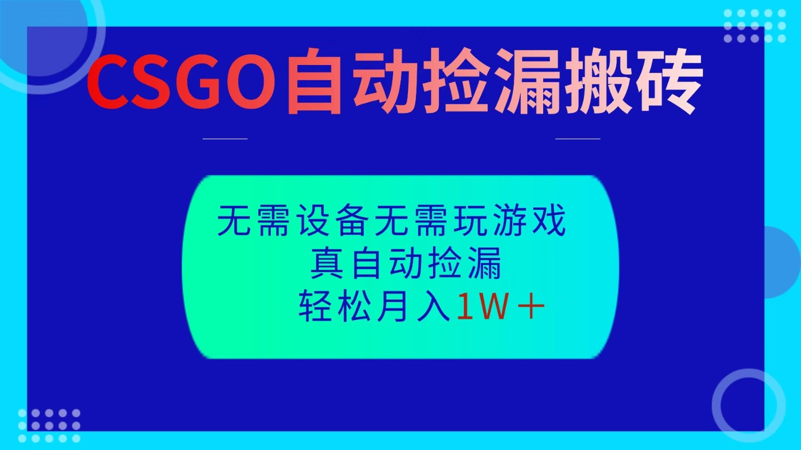 CSGO自动捡漏搬砖，当天操作当天见结果，无需了解游戏，包教包会包落地-丰收创业