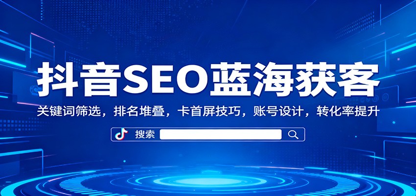 抖音SEO蓝海获客：关键词筛选，排名堆叠，卡首屏技巧，账号设计，转化率提升-丰收创业