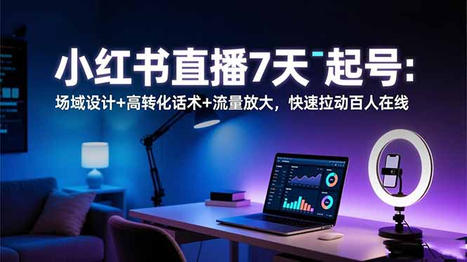小红书直播7天起号:场域设计+高转化话术+流量放大,快速拉动百人在线-丰收创业