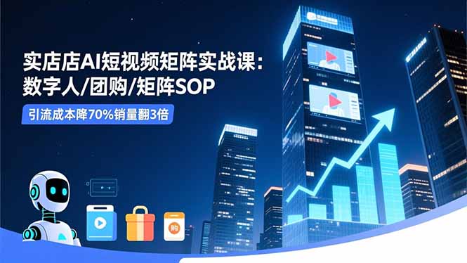 实体店AI短视频矩阵实战课:数字人/团购/矩阵SOP,引流成本降70%销量翻3倍-丰收创业
