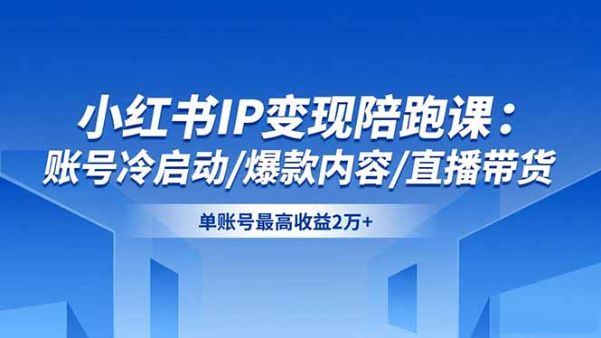 小红书IP变现陪跑课：账号冷启动/爆款内容/直播带货，单账号最高收益2万+-丰收创业
