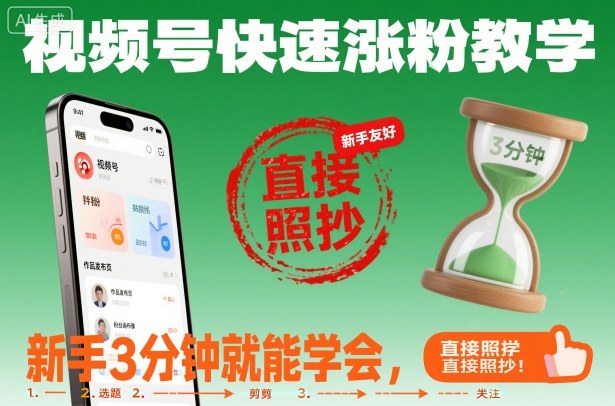 视频号快速涨粉教学，新手3分钟就能学会，直接照抄！-丰收创业